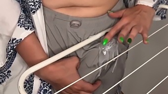 Step-Mom'S Sensual Clothes Dryer Rub With Her Step-Son'S Observation